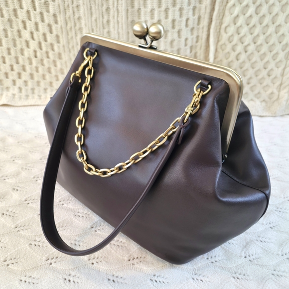 Leather Handbags - Large Kisslock bag in Chocolate Brown-New without tag